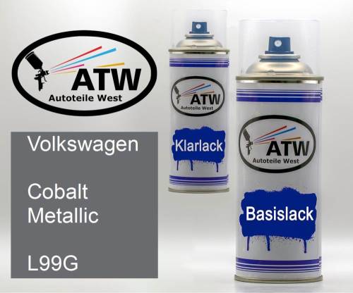 Volkswagen, Cobalt Metallic, L99G: 400ml Sprühdose + 400ml Klarlack - Set, von ATW Autoteile West.